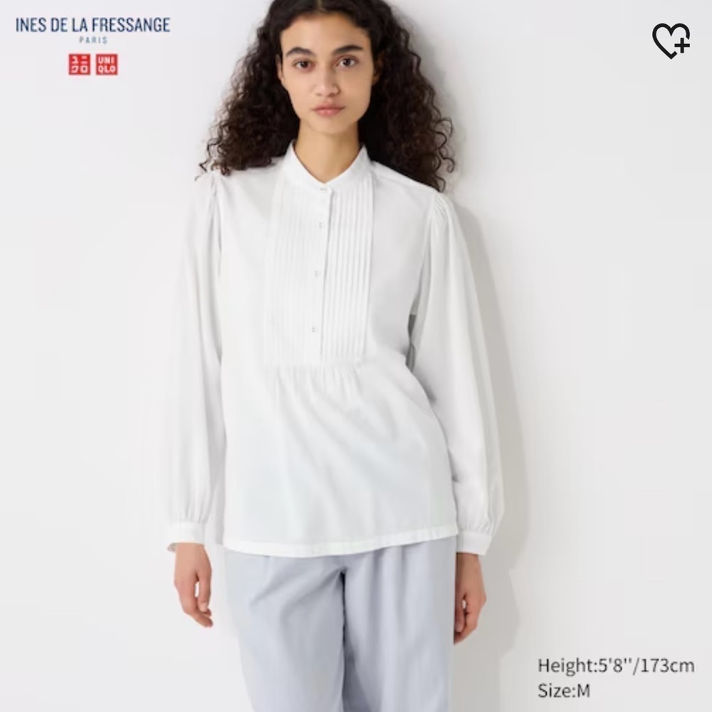 Ines La Fressange Paris Uniqlo Seersucker Long Sleeve Blouse, size Small